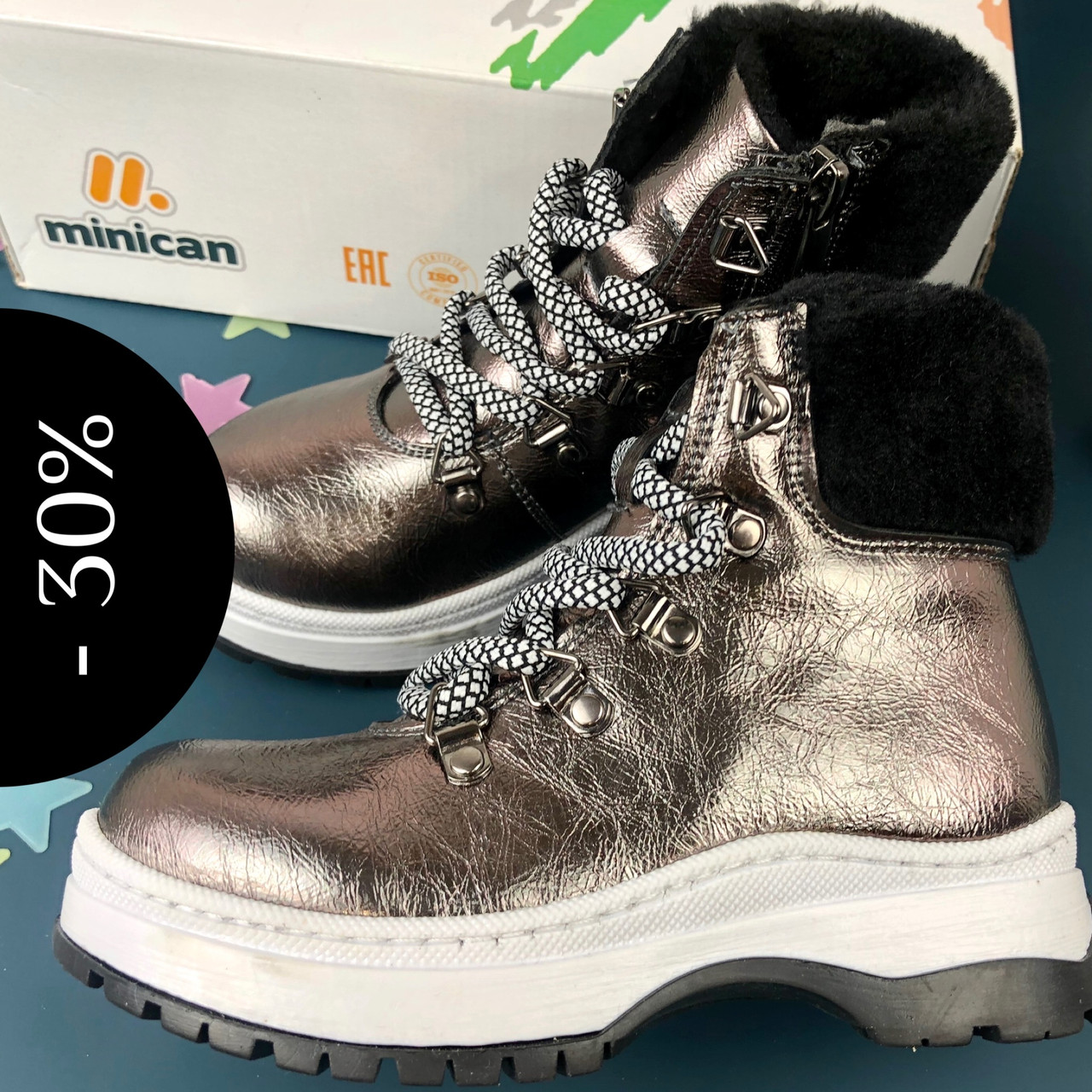 MINICAN обувь OY-F-645>20K/платиновый №9515/ ботинки для девочки