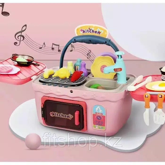 Детская игровая кухня picnic chef в чемодане розовая со звуковыми и световыми эффектами на батарейках, фото 1