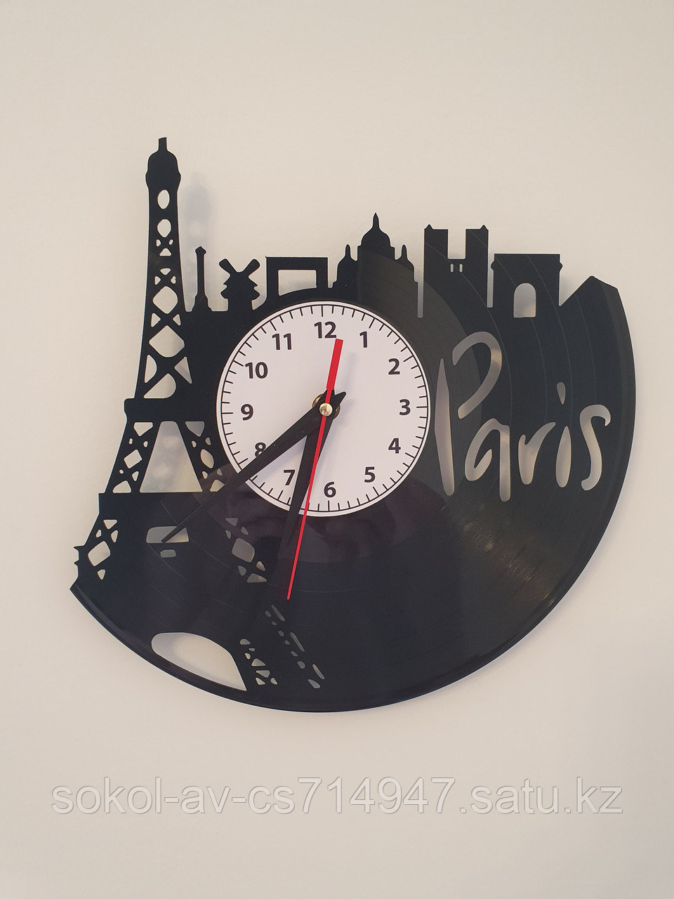 Настенные часы из пластинки, Paris Париж, подарок учителю, преподавателю французского 0286