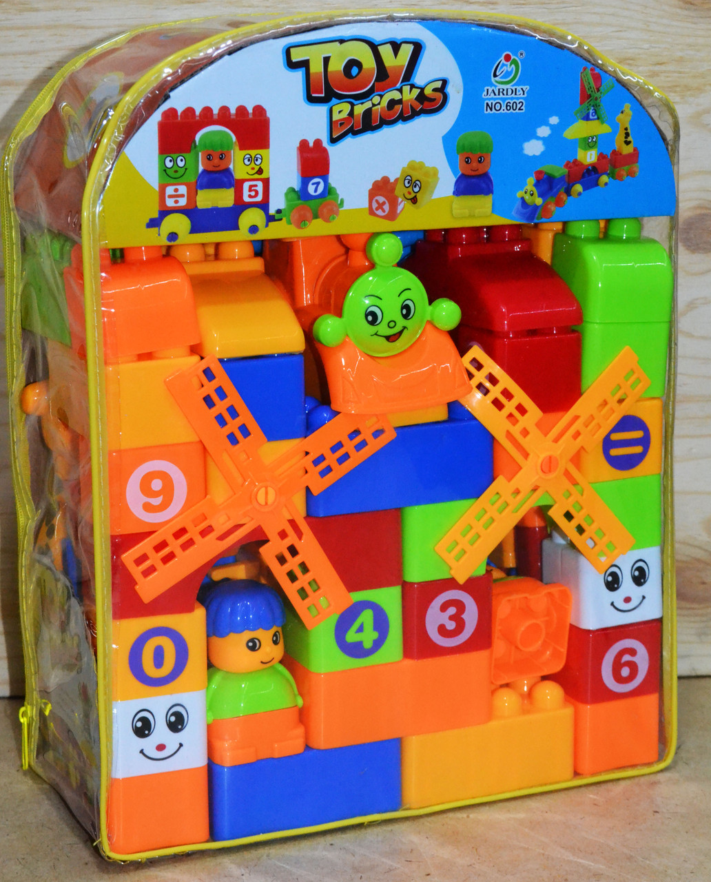 602 Констр Toy bricks в рюкзаке, паровоз+2фигурки, 68дет, 30*24см