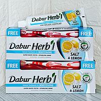 Отбеливающая зубная паста Соль & Лимон Дабур Хербл, (Dabur Herb'l Whitening Salt &Lemon)150 гр + зубная щетка
