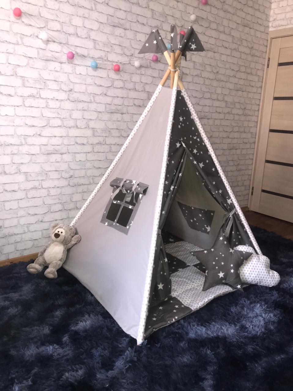 Детская палатка вигвам 4х гранный Серый Зведочет, фото 1