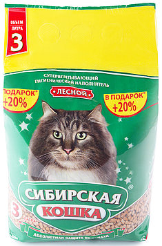 Сибирская кошка Древесный наполнитель, 3 л