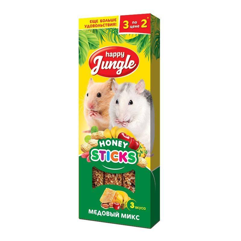 Лакомство для мелких грызунов Happy Jungle Палочки медовый микс