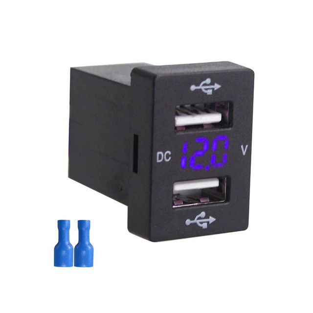 USB зарядное устройство с вольтметром на 2 USB Синий