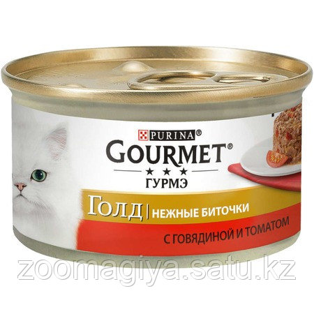 Консервы Gourmet Gold Нежные биточки для взрослых кошек с говядиной и томатом - 85 г - фото 1 - id-p88981043