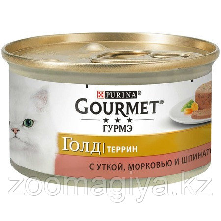 Консервы Gourmet Gold Terrine для взрослых кошек паштет с кусочками с уткой,морковью и шпинатом - 85 г - фото 1 - id-p88981046