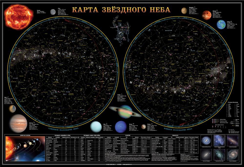 Карта настенная "Звездное небо/Планеты" 101х69 см