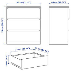 Комод с 3 ящиками МАЛЬМ дубовый шпон, беленый 80x78 см ИКЕА, IKEA, фото 3