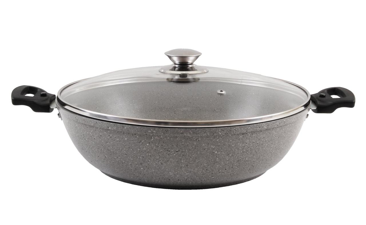 Сотейник 300/85мм. со стеклянной крышкой, (светлый мрамор)