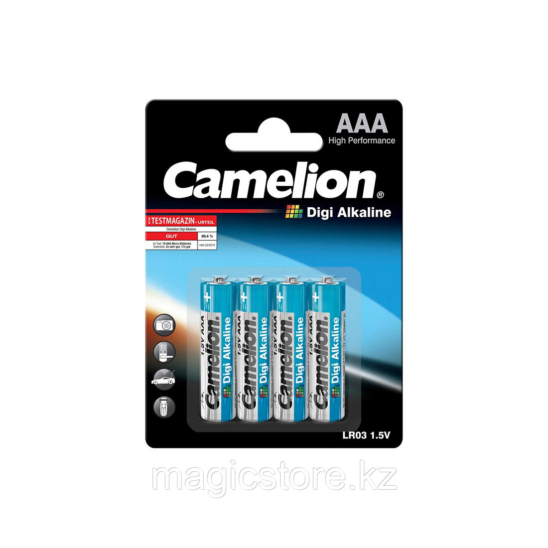 Батарейка, CAMELION, LR03-BP4DG, Digi Alkaline, AAA, 1.5V, 1250mAh, 4 шт. в блистере/12 блис. в упаковке