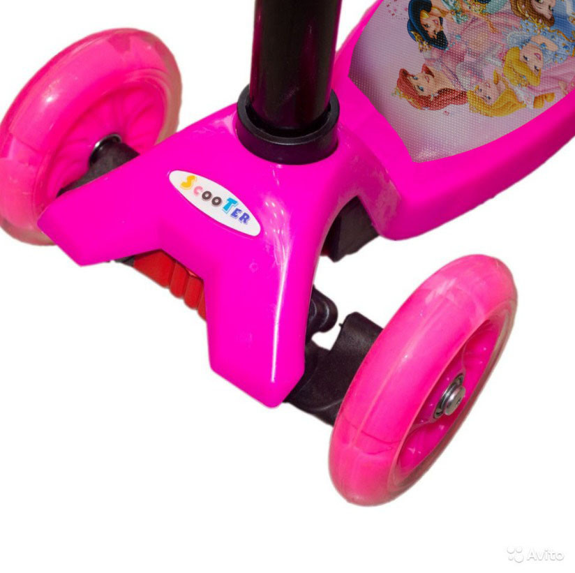 Детский самокат Disneny princes с LED подсветкой колес (четырехколесный самокат принцессы) розовый - фото 3 - id-p89073475