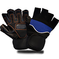 Перчатки для фитнеса и тренажеров турника (без пальцев) черно-синие