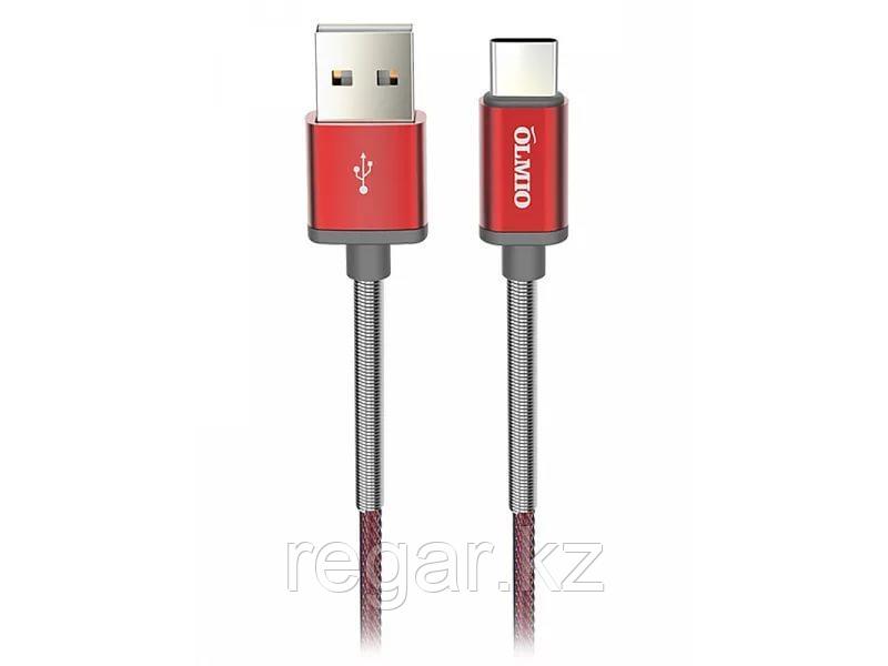 Кабель OLMIO HD, USB 2.0 - USB Type-C, 1.2м, 2.1A, красный