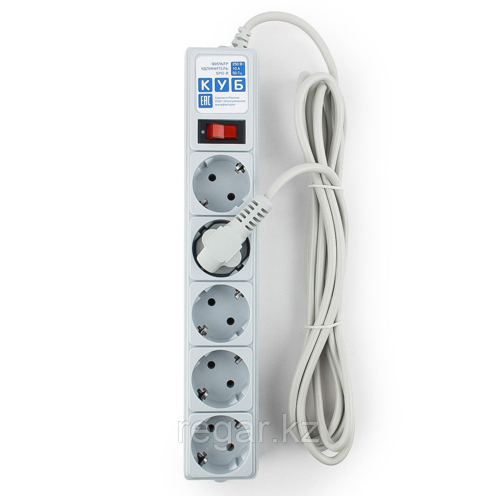 Сетевой фильтр Power Cube SPG-B-10, 10А/2,2кВт, 3м, 5 розеток серый