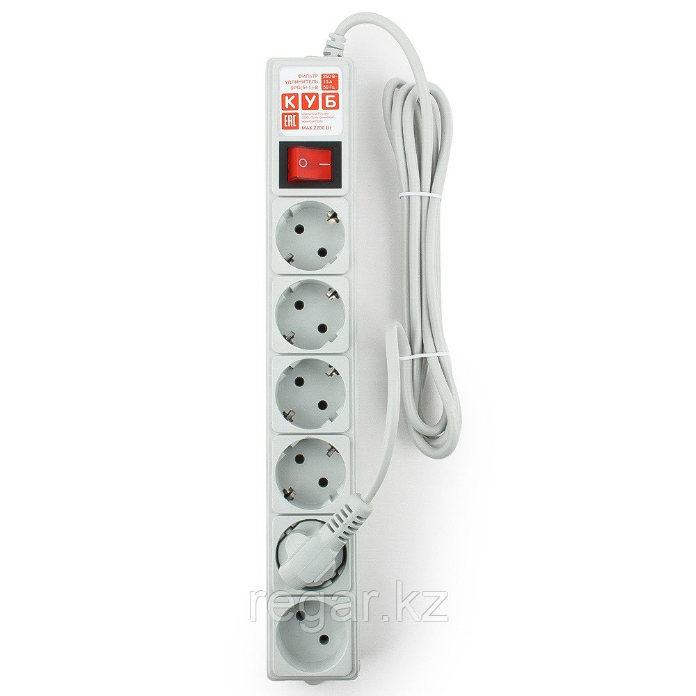 Сетевой фильтр Power Cube SPG(5+1)-B-6, 10А/2,2кВт, 1,9м, 6 розеток, серый