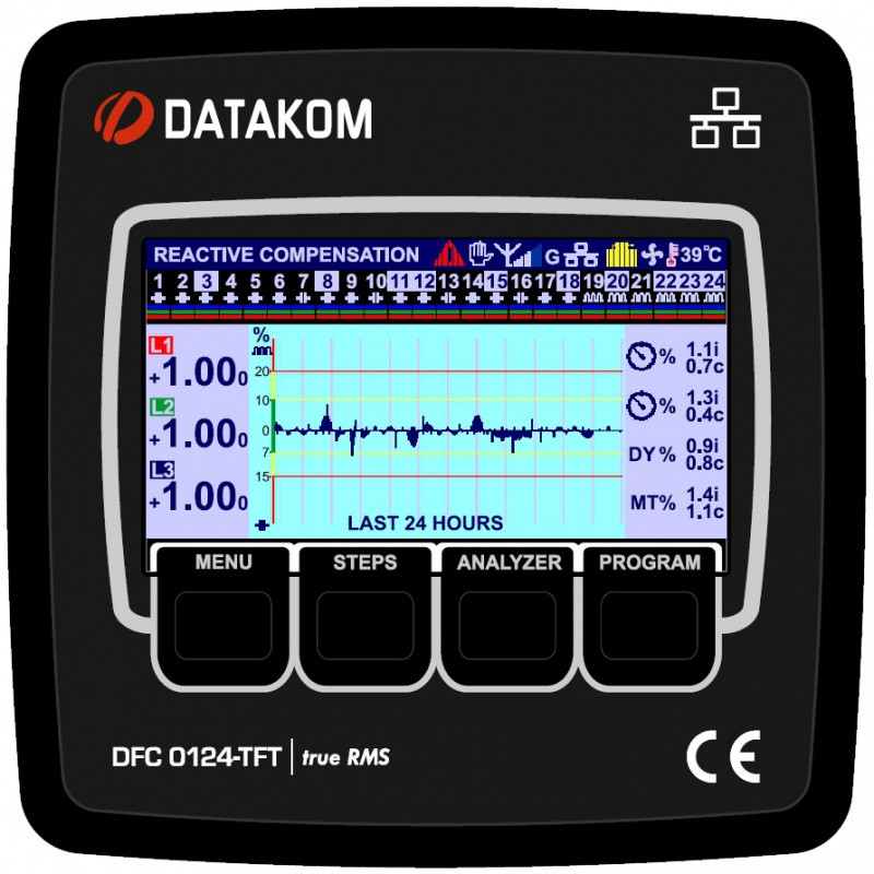 Контроллер коэффициента реактивной мощности Datakom DFC-0124 (Цветной диспл. 4.3 , 12 ступеней, RS-485, SVC, - фото 1 - id-p88983147