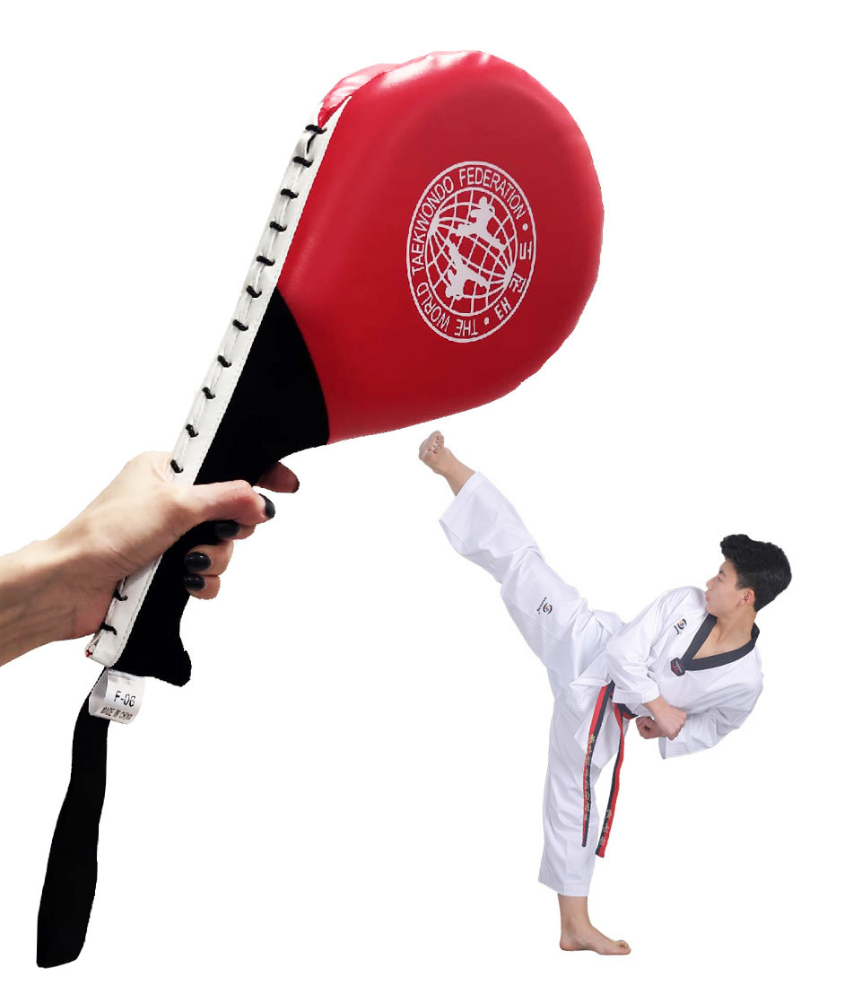 Лапа-ракетка для тхэквондо двухсторонний барабанный красная с тканевой ручкой