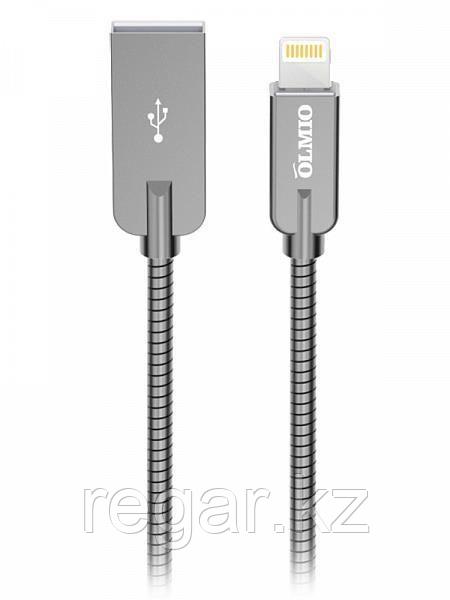 Кабель OLMIO STEELY, USB 2.0 - lightning, 1.2м, 2.1A, серый