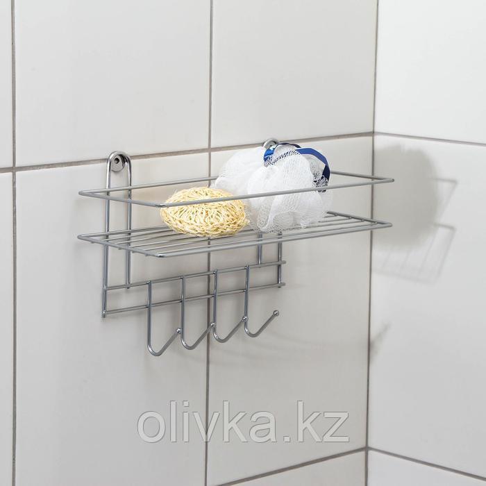 Полка для ванной прямая, 4 крючка, 33×12,5×21 см, цвет хром