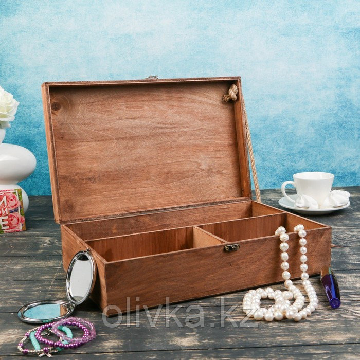 Подарочный ящик 34×21.5×10.5 см деревянный 3 отдела, с крышкой, светло-коричневый