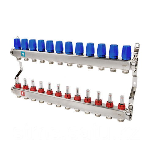 Коллектор из нерж стали в сборе с расходомерами 12 выходов MS.512.06