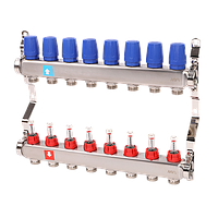 Коллектор из нерж стали в сборе с расходомерами 8 выходов 1"*3/4" MS.508.06