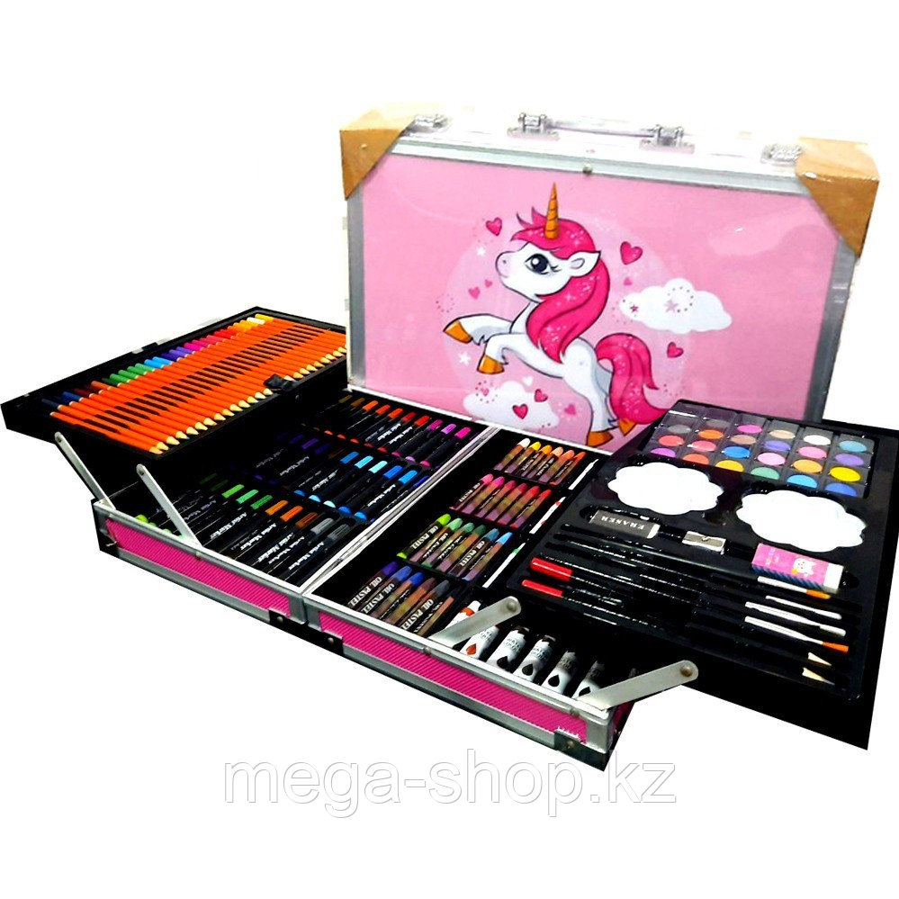 Набор для детского творчества "Единорог" в алюминиевом чемодане из 145 предметов Pink - фото 1 - id-p89171451