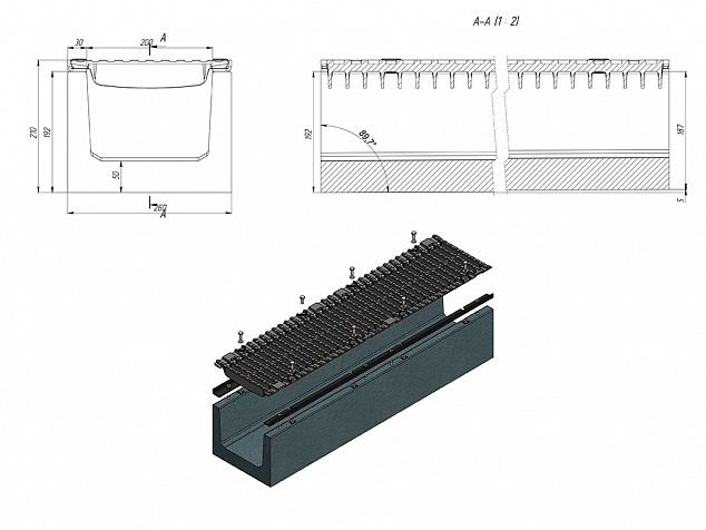 Лоток водоотводный бетонный с решеткой щелевой чугунный ВЧ кл.D в комплекте 1000х245х250 мм +77077944491 - фото 2 - id-p89234723