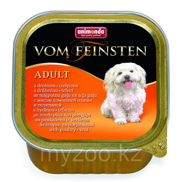 Консервы Vom Feinsten Adult с мясом домашней птицы и телятиной для взрослых собак, 150 гр