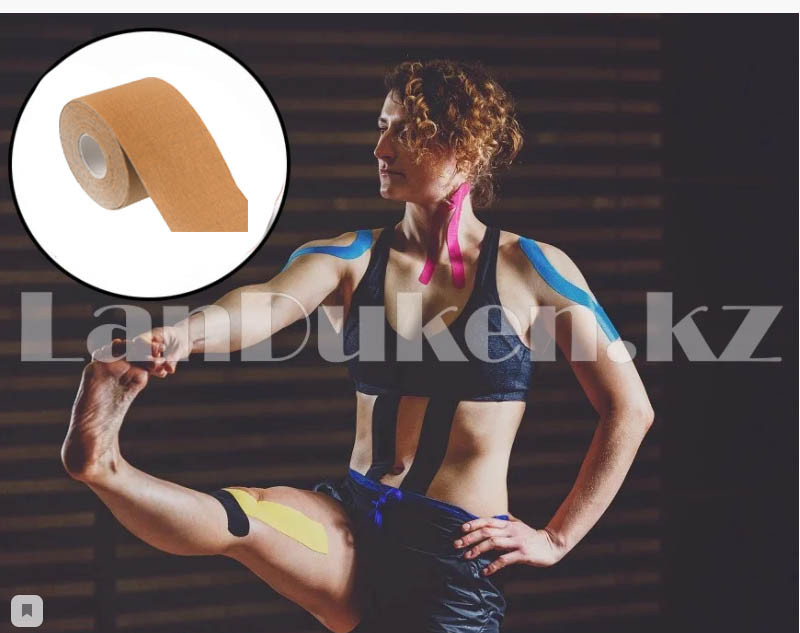 Пластырь для поддержки мышц Kinesiology Tape спортивный тейп Кинезио 5 см х 5 м (телесный) - фото 3 - id-p89243666