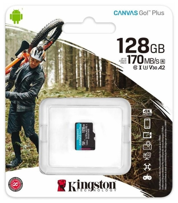 Kingston SDCG3/128GBSP Карта памяти MicroSD 128GB Class 10microSDXC Canvas Go Plus U3 V30, без адаптера - фото 2 - id-p89253989