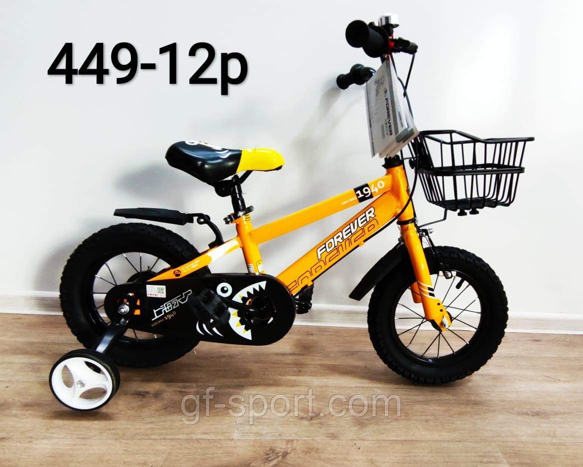 Велосипед Forever желтый оригинал детский с холостым ходом 12 размер