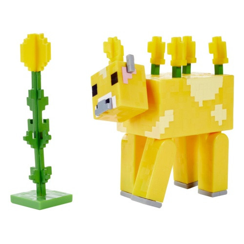 Minecraft Фигурка Майнкрафт Лютиковая корова с аксессуарами, 7 см
