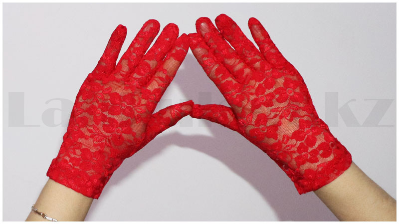 Перчатка Сетка капроновые ажурные с вышивкой короткие красная - фото 4 - id-p89301173