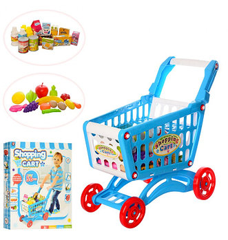922-10  Тележка shopping cart  с продуктами синяя 56предм 51*41см