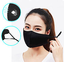 Многоразовая защитная маска дышащаяся тонкая от пыли с резинкой для регулировки длины Best mask черная
