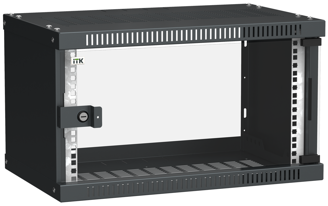 ITK Шкаф настенный LINEA WE 6U 550х350мм дверь стекло черный