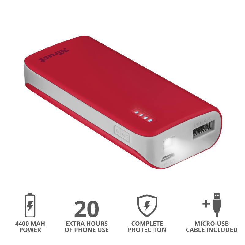 Trust UR PRIMO Зарядное устройство POWERBANK 4400 mAh - RED - фото 1 - id-p89316873