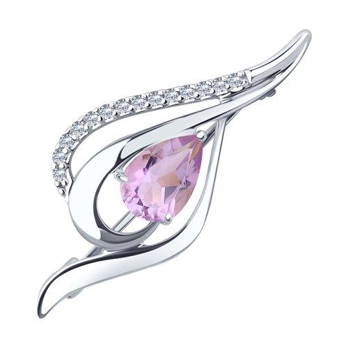 Брошь DIAMANT ( SOKOLOV ) серебро с родием, аметист фианит , "halo" 94-340-01045-3