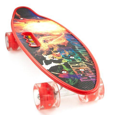 Скейт Penny Board {Пенни Борд} с подсветкой колёс на алюминиевой платформе (Красный / С принтом)