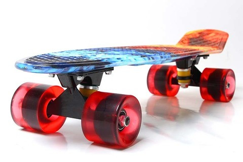 Скейт Penny Board {Пенни Борд} с подсветкой колёс на алюминиевой платформе (Фиолетовый / С принтом) - фото 2 - id-p89318427