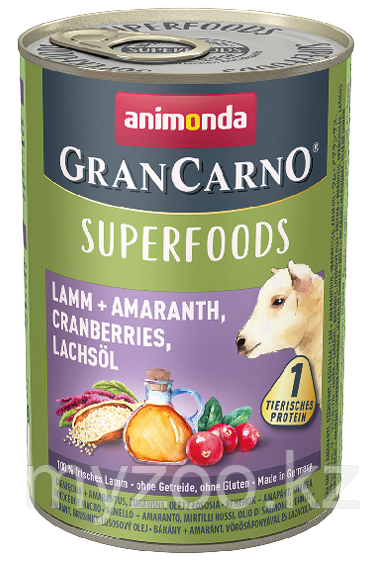 Консервы Grand Carno Superfoods с ягненком + амарант, клюква, лососевое масло для взрослых собак.