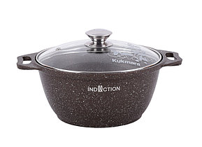 Кастрюля 2 литра "Marble Induction" со стекл. крышкой (кофейный мрамор)