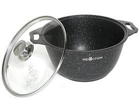 Кастрюля 3 литра "Marble Induction" со стекл. крышкой (темный мрамор)