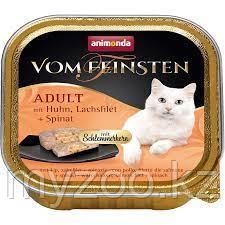 Консервы VOM FEINSTEN ADULT Меню для гурманов с курицей, филе лосося и шпинатом д/взр.кошек.