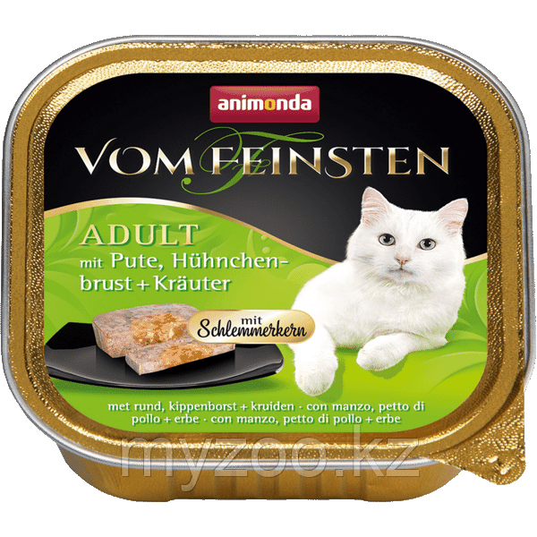 Консервы VOM FEINSTEN ADULT "Меню для гурманов" с индейкой,куриной грудкой и травами д/взр кошек100