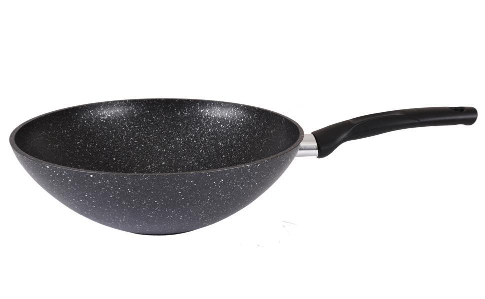 Сковорода wok (классическая) 280/95мм с ручкой, (темный мрамор)