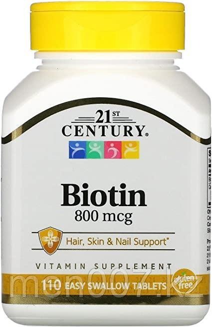 БАД Биотин, 800 мкг, 110 таблеток, которые легко глотать 21st Century - фото 1 - id-p89398948