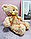 Мягкая игрушка мишка меховая кудрявая с бантиком 35 см бежевый, фото 5